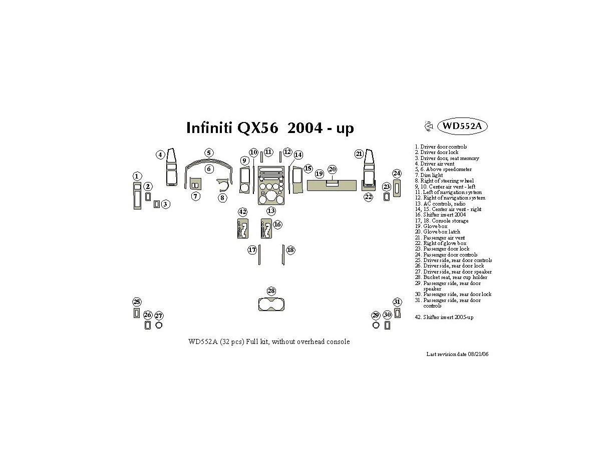 Infiniti QX56 2004-2007 Full Set BD Interieur Dashboard Bekleding Volhouder