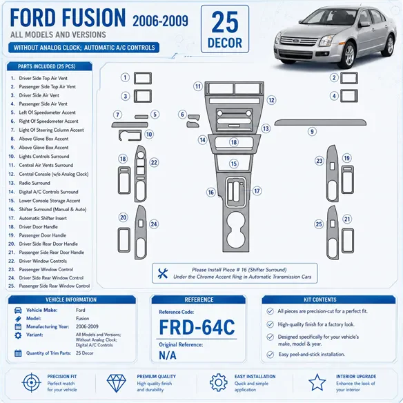 Ford Fusion 2006-2009 3D Cockpit Dekor Interieurleisten Set As shown in product diagram-teilig