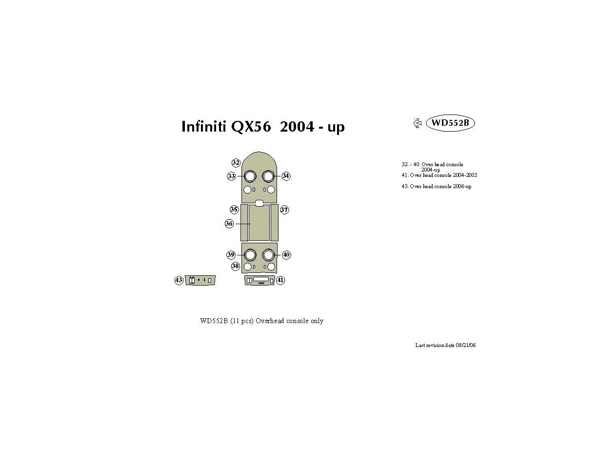 Infiniti QX56 2004-2007 Overhead Console Interior BD Dash Trim Kit
