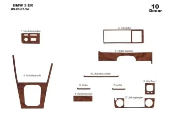BMW 3 Series E30 09.85 - 07.94 3D Inleg dashboard Interieurset aansluitend en pasgemaakt op he 10 -Teile