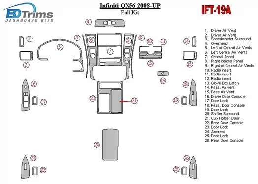 Infiniti QX56 2008-UP Ensemble Complet BD Kit la décoration du tableau de bord - 1 - habillage decor de tableau de bord