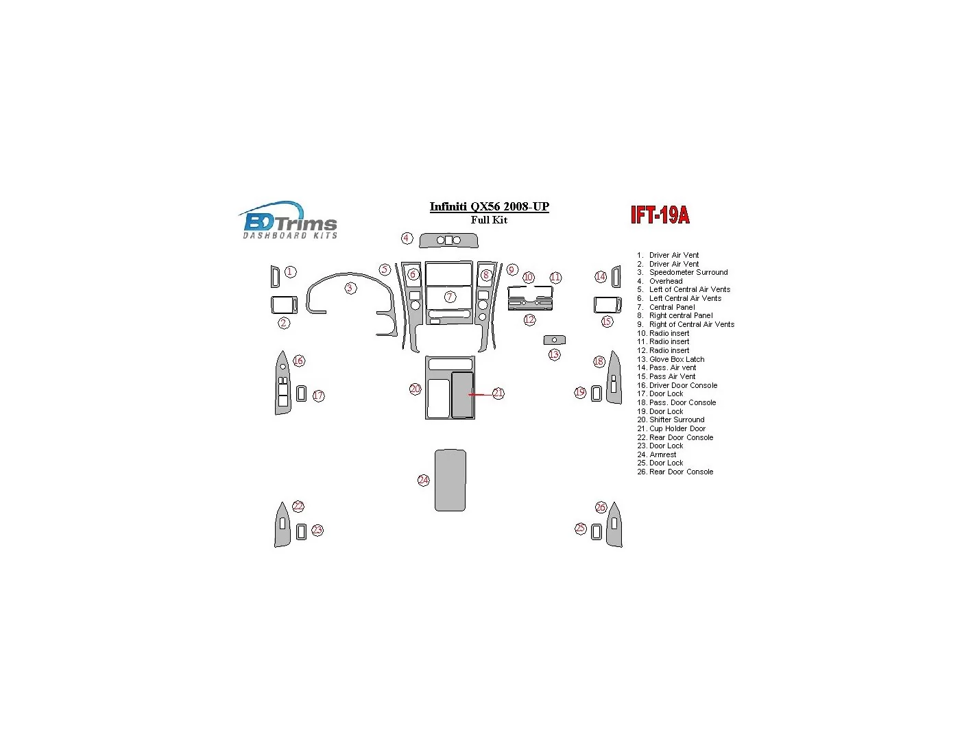 Infiniti QX56 2008-UP Voll Satz BD innenausstattung armaturendekor cockpit dekor - 1- Cockpit Dekor Innenraum