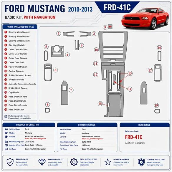 Ford Mustang 2010 - à aujourd’hui kit de base,avec navigation kit décoration intérieure tableau de bord