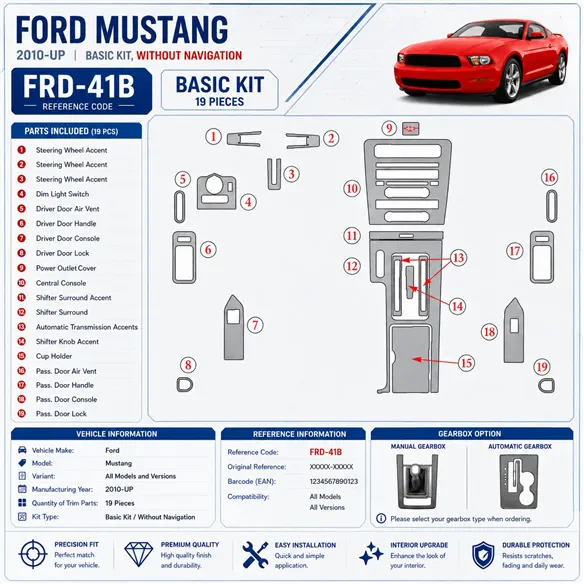 Ford Mustang 2010-UP Basic Set, Without NAVI Interior Dashboard Trim Kit Dash Trim Dekor