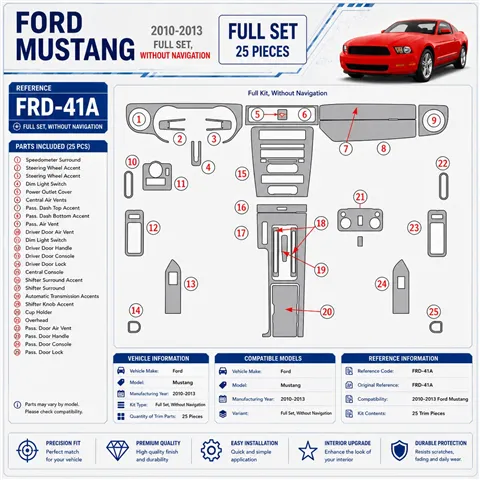 Ford Mustang 2010-Actualidad juego completo, sin navegador kit de molduras interiores para salpicadero
