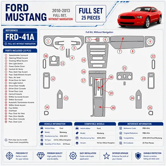 Ford Mustang 2010-heute 3D Cockpit Dekor Interieurleisten Set Full Set / as shown in product diagram-teilig