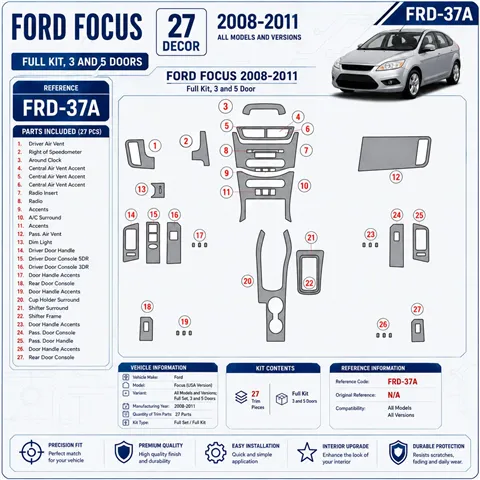 Ford Focus 2008-2011 kit complet, 3 and 5 portes kit décoration intérieure tableau de bord