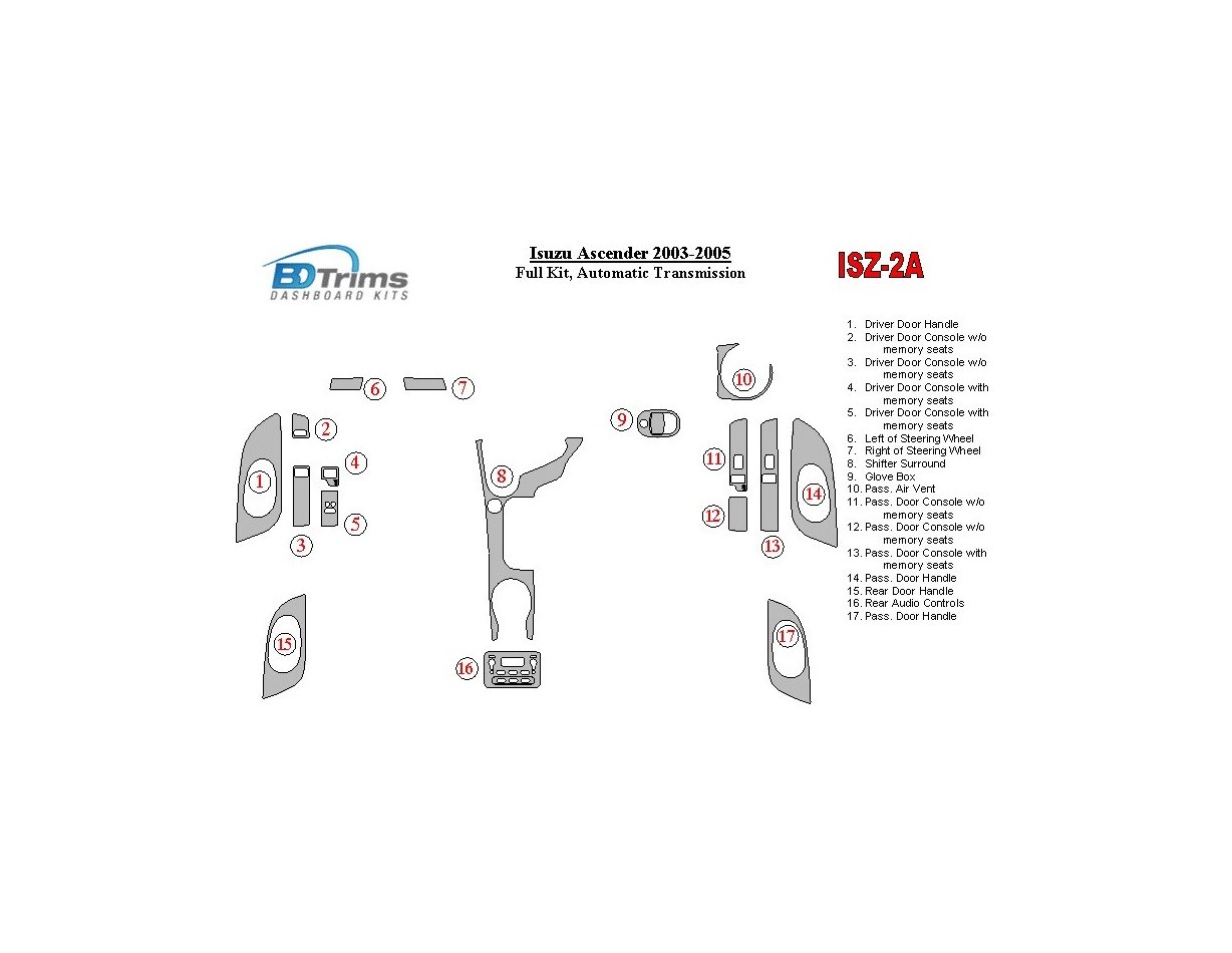 Isuzu Ascender 2003-2005 Full Set, Automatic Gear Interior BD Dash Trim Kit