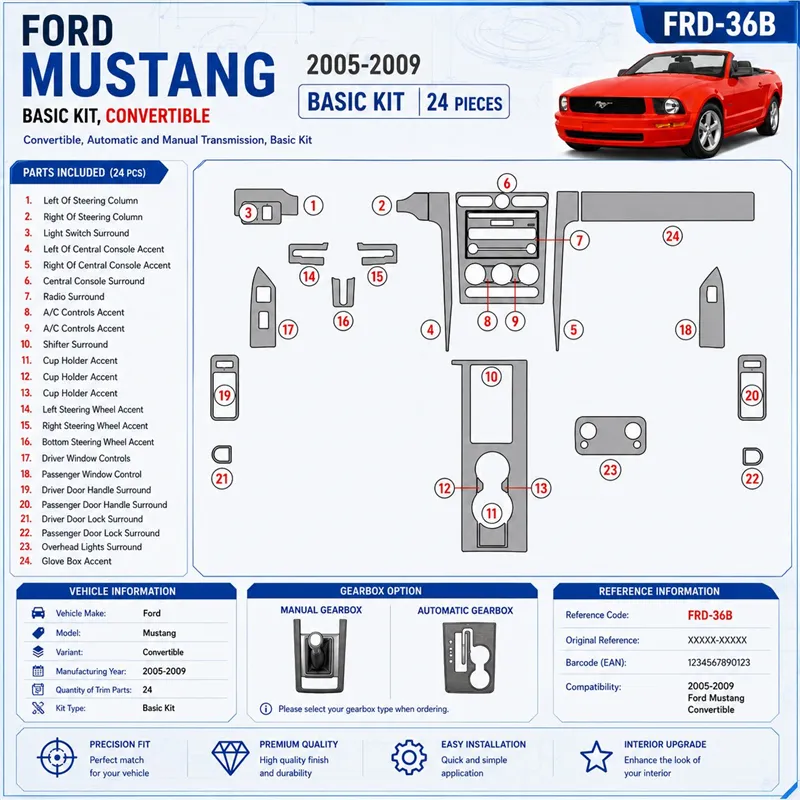 Ford Mustang 2005-2009 Folding Roof Cabrio; Basic Set kit rivestimento cruscotto e interni 3D