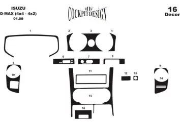 Isuzu D-Max 4X2-4X4 01.07-12.12 3D Decor de carlinga su interior del coche 19-Partes