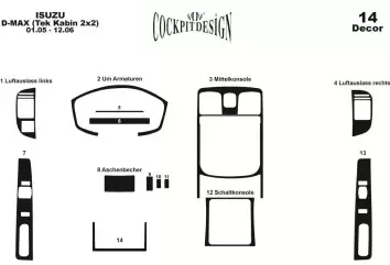 Isuzu D-Max Cab 4X2 01.05-12.06 3M 3D Interior Dashboard Trim Kit Dash Trim Dekor 14-Parts