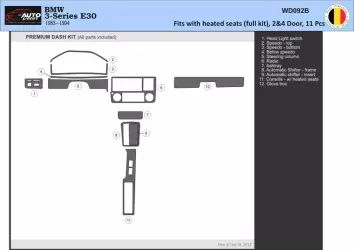 BMW 3 Series E30 1982-1994 Mittelkonsole Armaturendekor Cockpit Dekor 11-Teilige - 2- Cockpit Dekor Innenraum