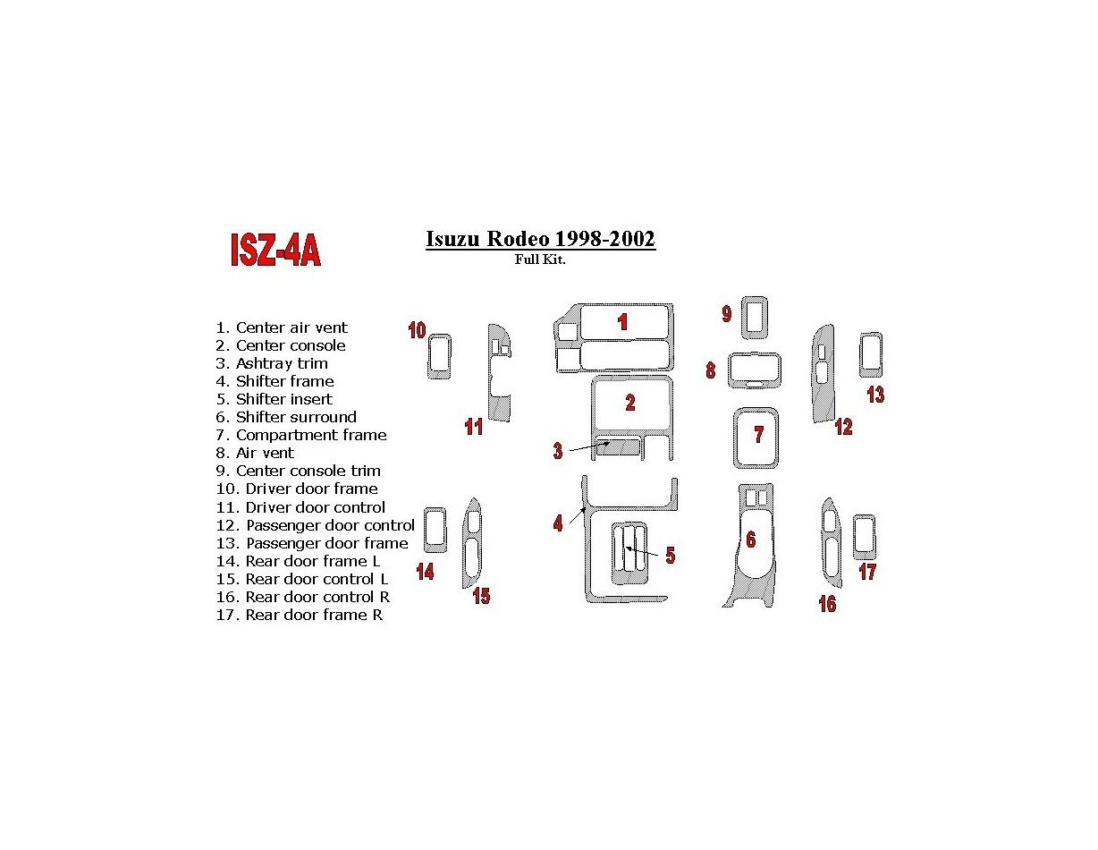 Isuzu Rodeo 1998-2002 Full Set Interior BD Dash Trim Kit