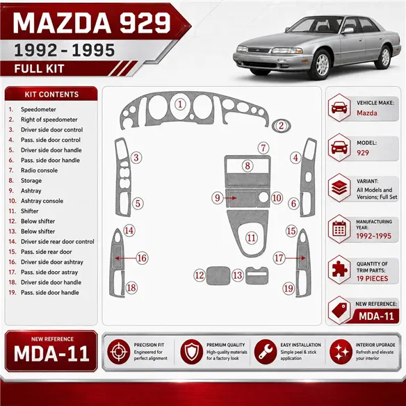 Mazda 929 1992-1995 juego completo, 19 piezas set kit de molduras interiores para salpicadero