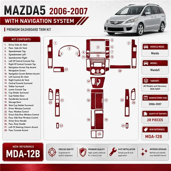 Mazda Mazda5 2006-2007 With NAVI interieur dashboard decoratieset dashboard decor