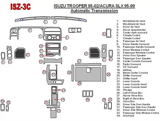 Isuzu Trooper 1995-2002 Full Set, Automatic Gear Decor de carlinga su interior