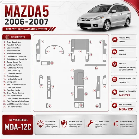 Mazda Mazda5 2006-2007 OEM, Without NAVI interieur dashboard decoratieset dashboard decor