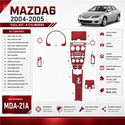 Mazda Mazda6 2004-2005 Full Set, 4 Cylinders Interior Dashboard Trim Kit Dash Trim Dekor