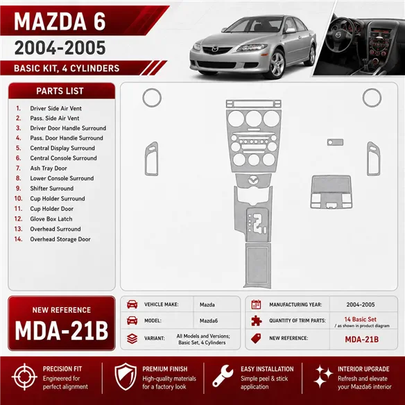 Mazda Mazda6 2004-2005 Basic Set, 4 Cylinders Interior Dashboard Trim Kit Dash Trim Dekor
