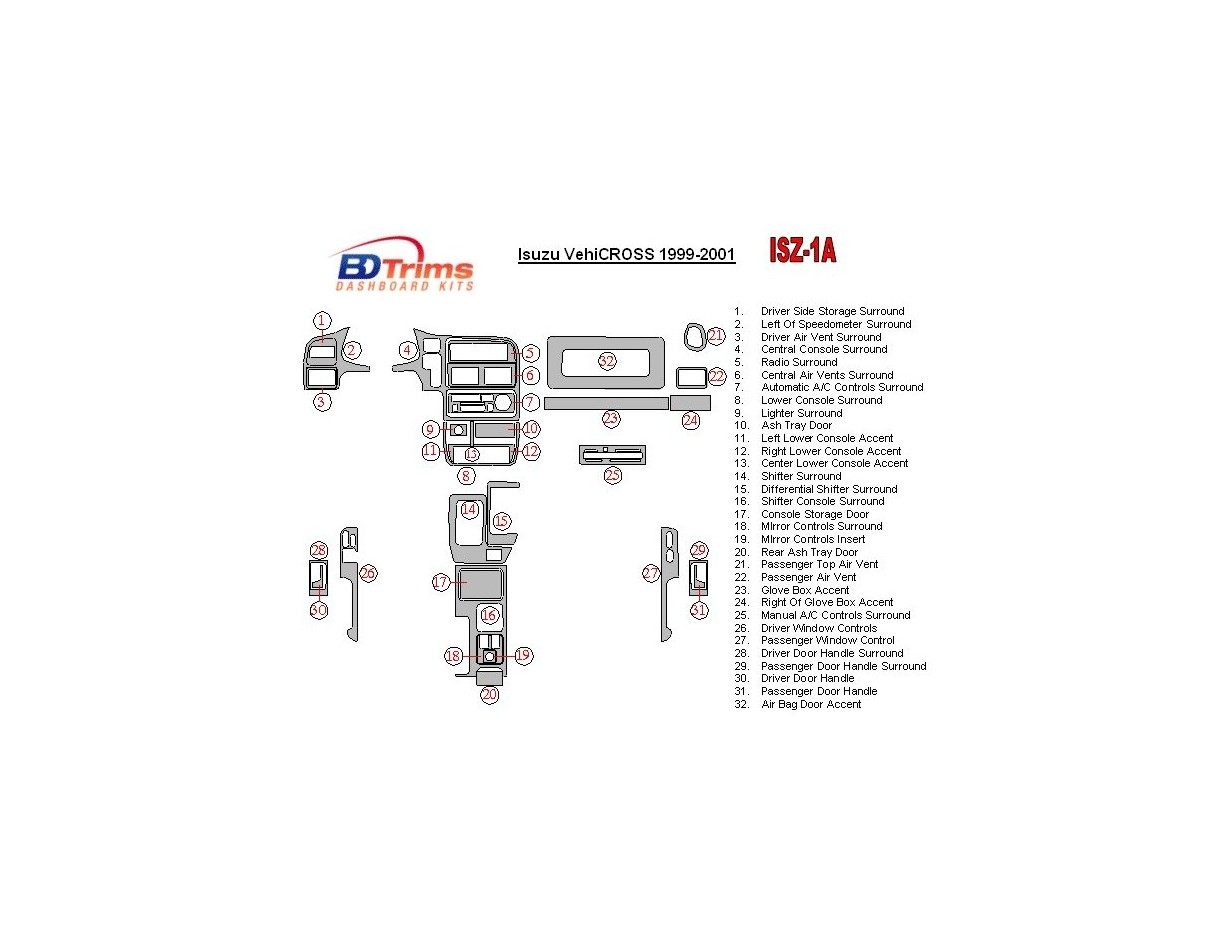 Isuzu VehiCROSS 1999-2001 Voll Satz BD innenausstattung armaturendekor cockpit dekor - 1- Cockpit Dekor Innenraum