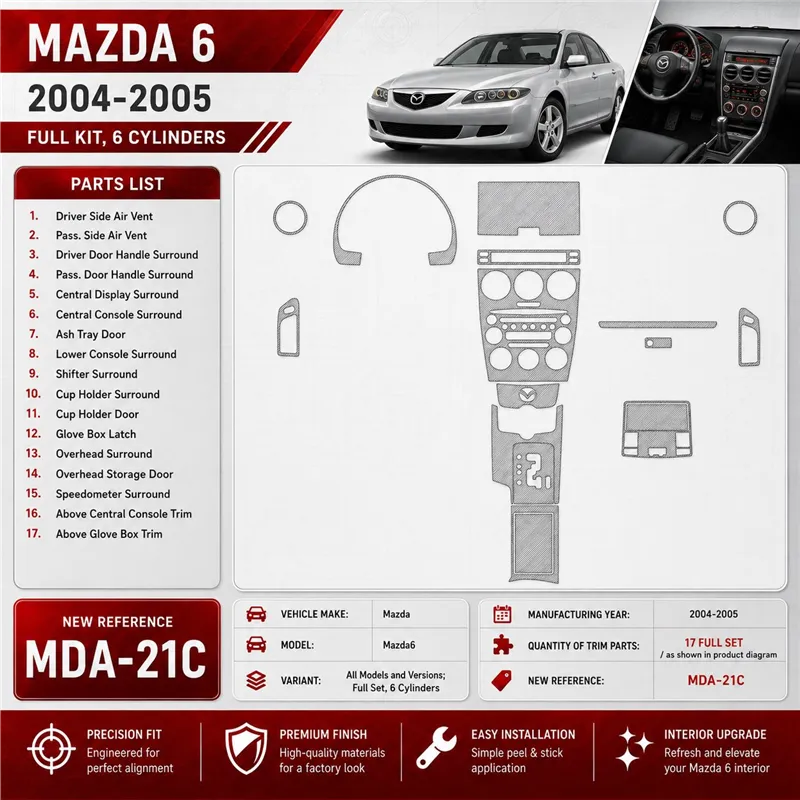 Mazda Mazda6 2004-2005 juego completo, 6 Cylinders kit de molduras interiores para salpicadero