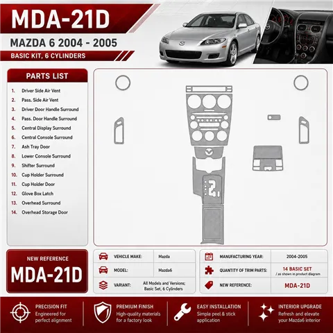 Mazda Mazda6 2004-2005 Basic Set, 6 Cylinders interieur dashboard decoratieset dashboard decor