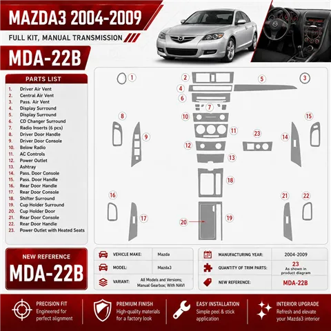 Mazda Mazda3 2004-2009 Manual Gear Box, With NAVI interieur dashboard decoratieset dashboard decor