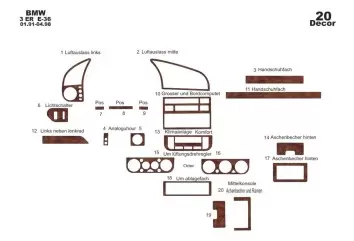 BMW 3 Series E36 01.91-04.98 3M 3D Interior Dashboard Trim Kit Dash Trim Dekor 20-Parts