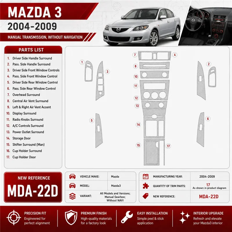 Mazda Mazda3 2004-2009 Manual Gear Box, Without NAVI interieur dashboard decoratieset dashboard decor