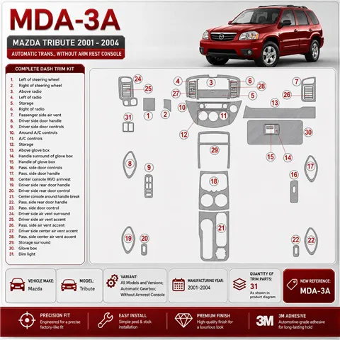 Mazda Tribute 2001-2004 3D Cockpit Dekor Interieurleisten Set As shown in product diagram-teilig
