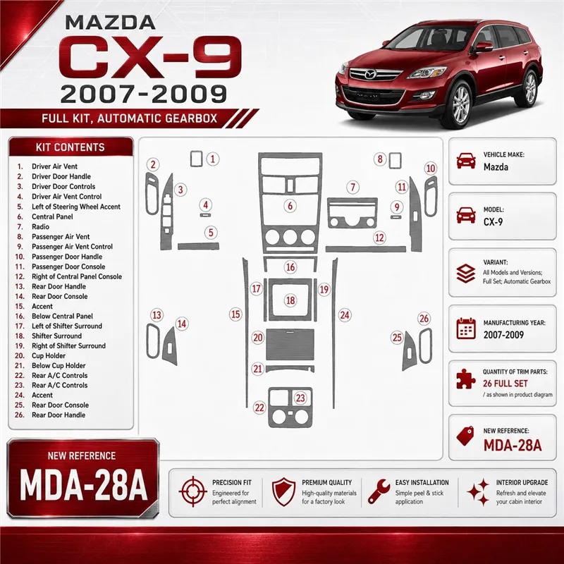 Mazda CX9 2007-2009 Full Set, Automatic Gear Interior Dashboard Trim Kit Dash Trim Dekor