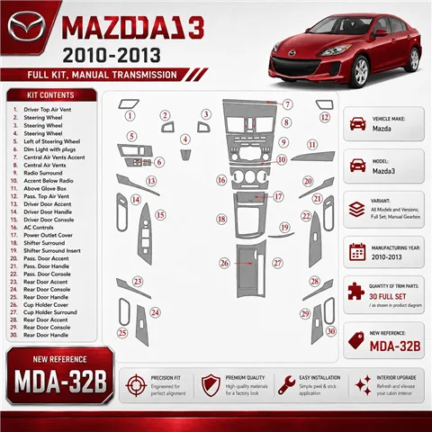 Mazda Mazda3 2010-2013 Full Set, Manual Gear Box interieur dashboard decoratieset dashboard decor