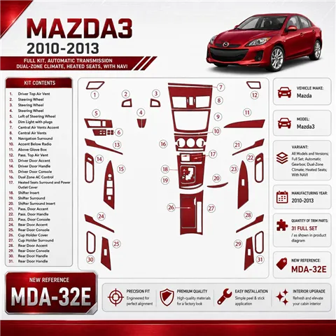 Mazda Mazda3 2010-2013 3D Cockpit Dekor Interieurleisten Set Full Set / as shown in product diagram-teilig