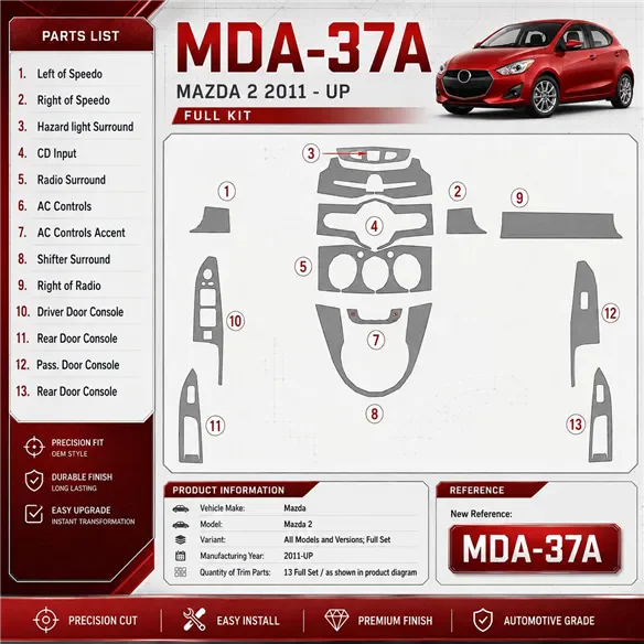 Mazda Mazda 2 2011-UP Full Set Interior Dashboard Trim Kit Dash Trim Dekor