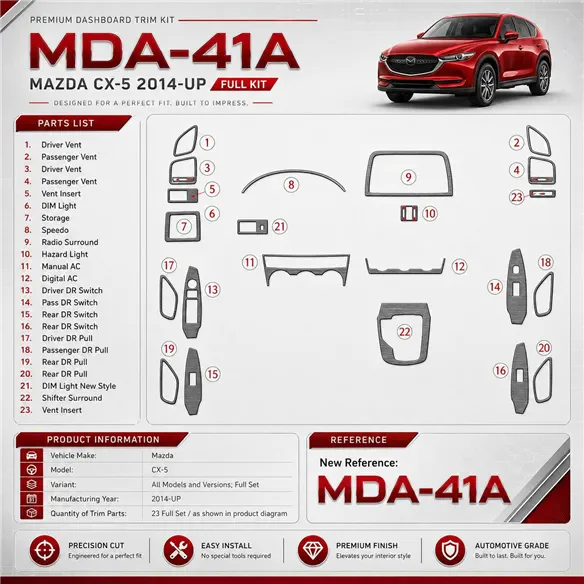 Mazda CX-5 2014-Actualidad juego completo kit de molduras interiores para salpicadero