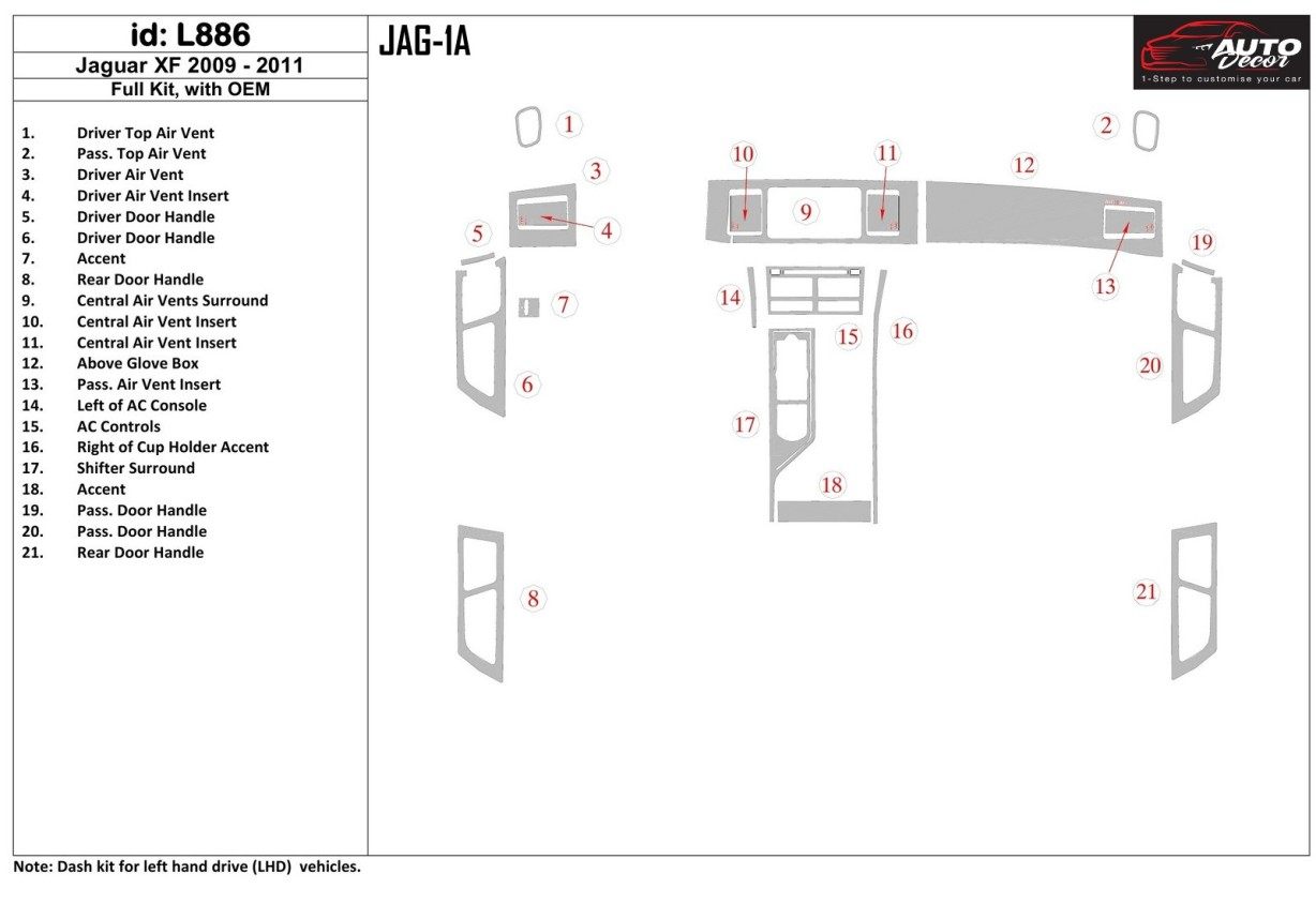 Jaguar S type 2004-UP Full Set, Automatic Gear BD Interieur Dashboard Bekleding Volhouder