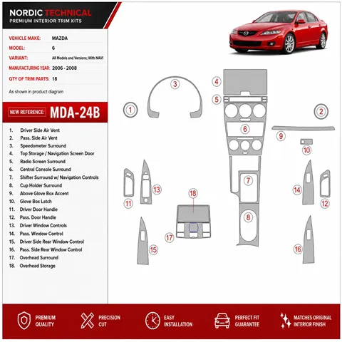 Mazda MAzda6 2006-2008 con navegador kit de molduras interiores para salpicadero