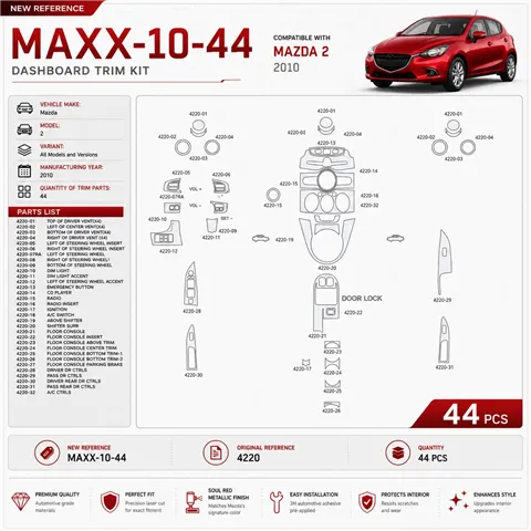 Mazda 2 2010 kit de molduras interiores para salpicadero 44 piezas
