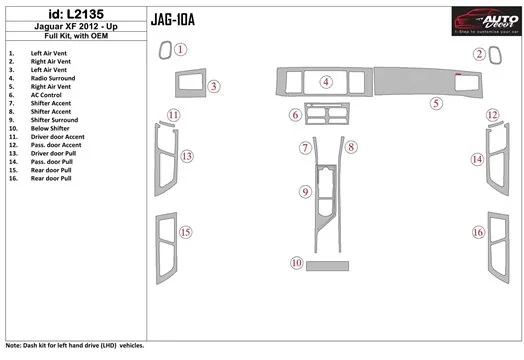 Jaguar XF 2009-UP Full Set, With OEM BD Interieur Dashboard Bekleding Volhouder