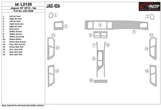 JAGUAR Jaguar XF 2009-UP Full Set, With OEM Interior BD Dash Trim Kit €59.99