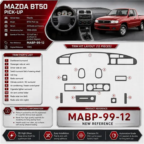 Mazda BT50 Pick-Up 1999-2006 3D Cockpit Dekor Interieurleisten Set 12-teilig