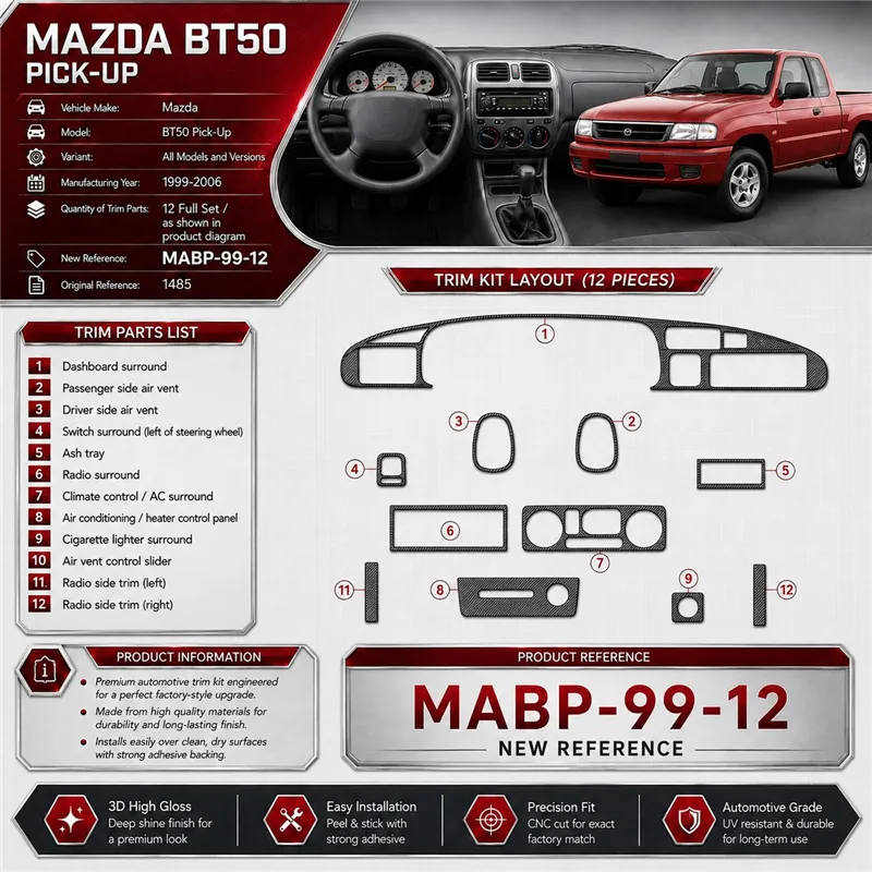 Mazda BT50 Pick-Up 1999-2006 3D Cockpit Dekor Interieurleisten Set 12-teilig