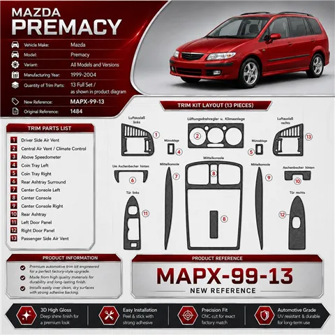 Mazda Premacy 1999-2004 3D Cockpit Dekor Interieurleisten Set 13-teilig