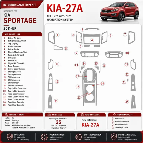Kia Sportage 2011-heute 3D Cockpit Dekor Interieurleisten Set Full Set / as shown in product diagram-teilig