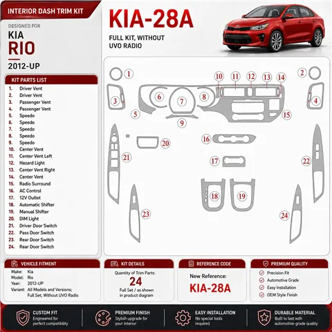 Kia Rio 2012-heden Full Set, Without UVO Radio interieur dashboard decoratieset dashboard decor