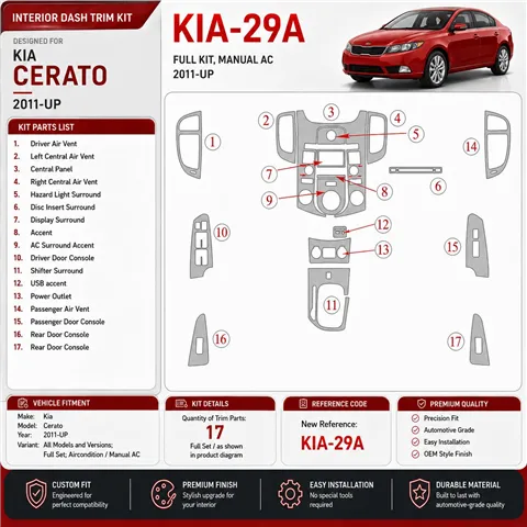 KIA Cerato 2011 - à aujourd’hui kit complet, Aircondition kit décoration intérieure tableau de bord
