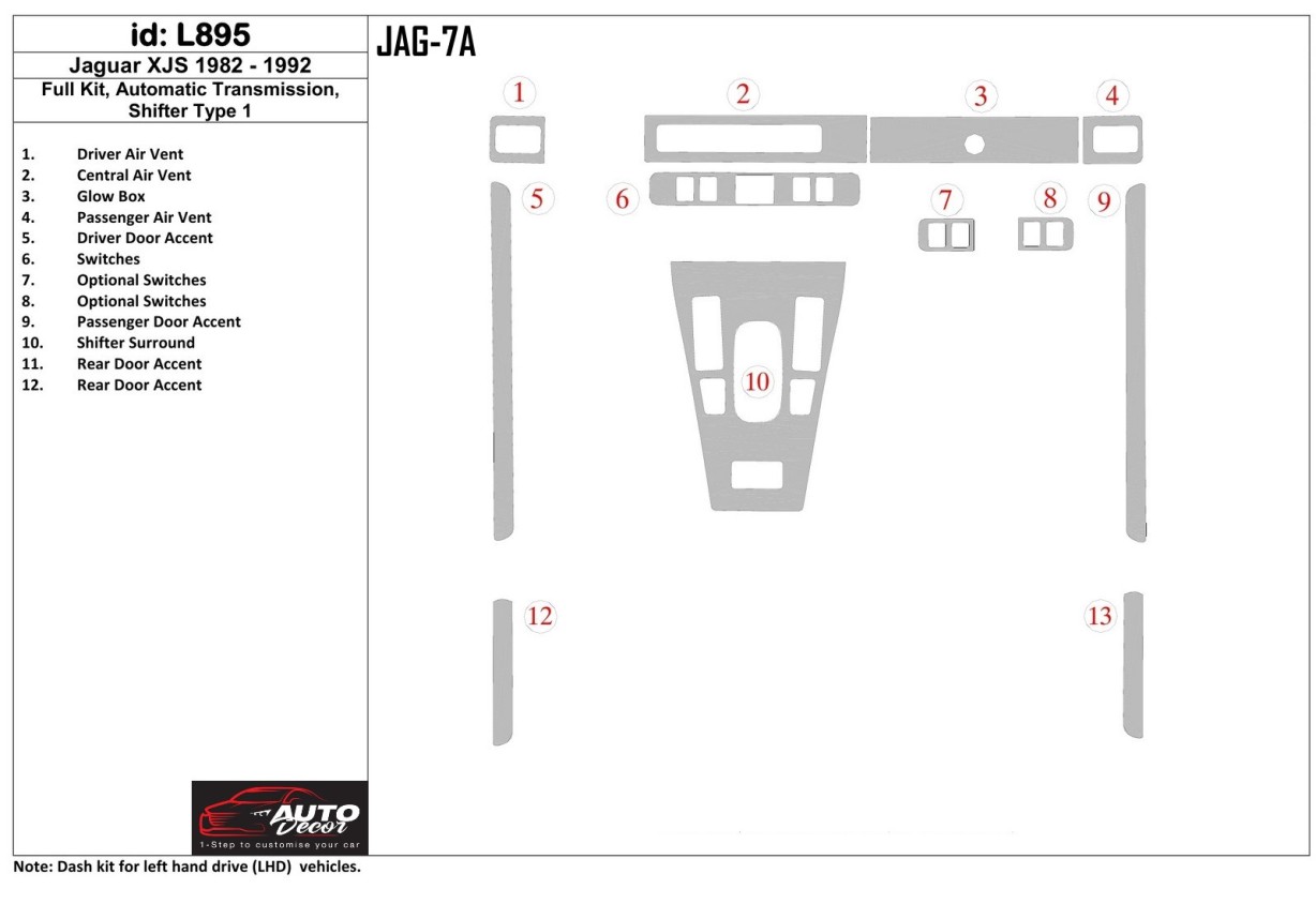 Jaguar XJS 1982-1992 Full Set, Automatic Gear, Shifter Type 1 BD Interieur Dashboard Bekleding Volhouder