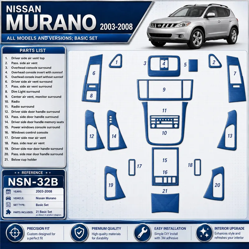 Nissan Murano 2003-2008 Basic Set interieur dashboard decoratieset dashboard decor