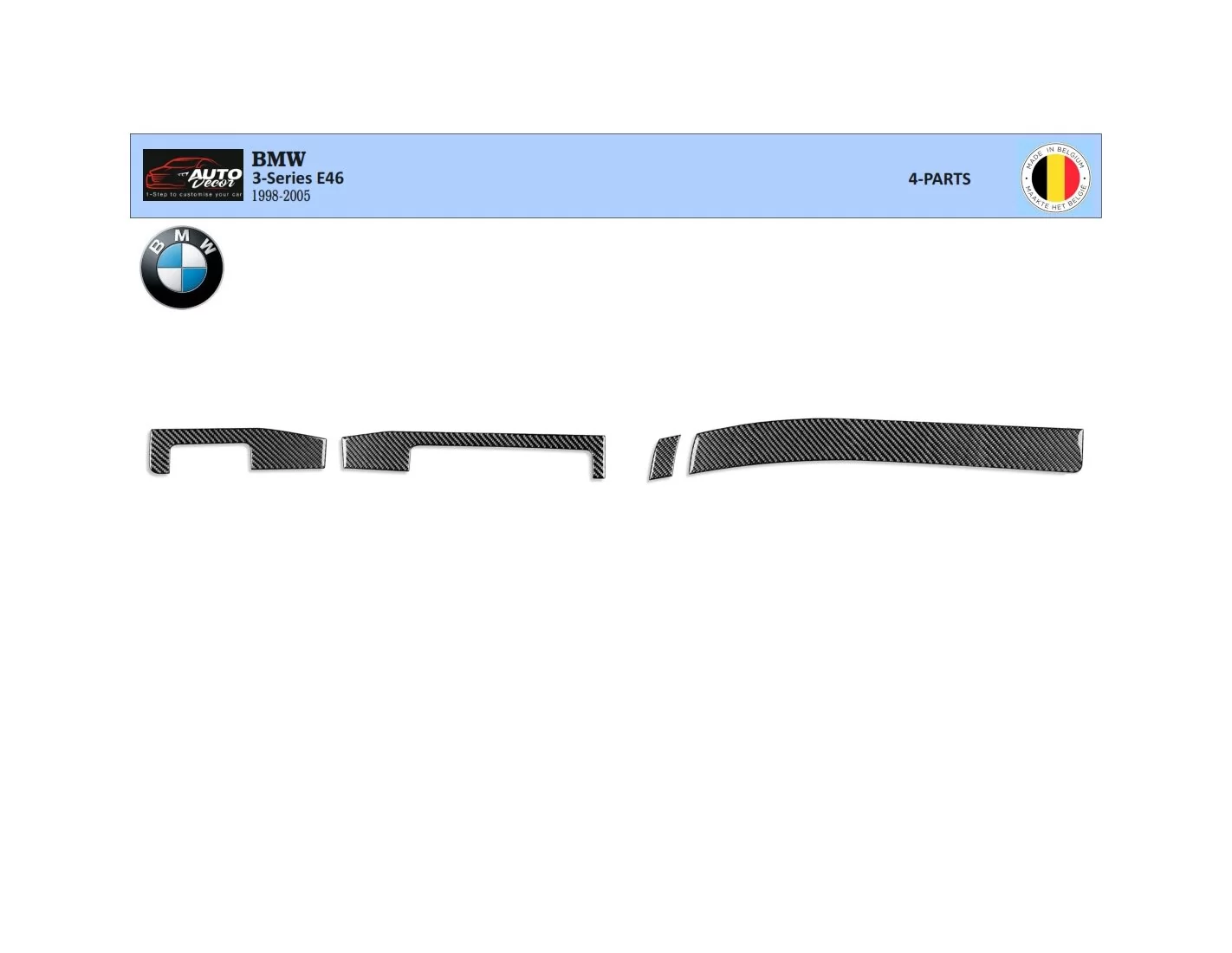 BMW 3 Series E46 04.98 - 12.04 3D Inleg dashboard Interieurset aansluitend en pasgemaakt op he 4 -Teile
