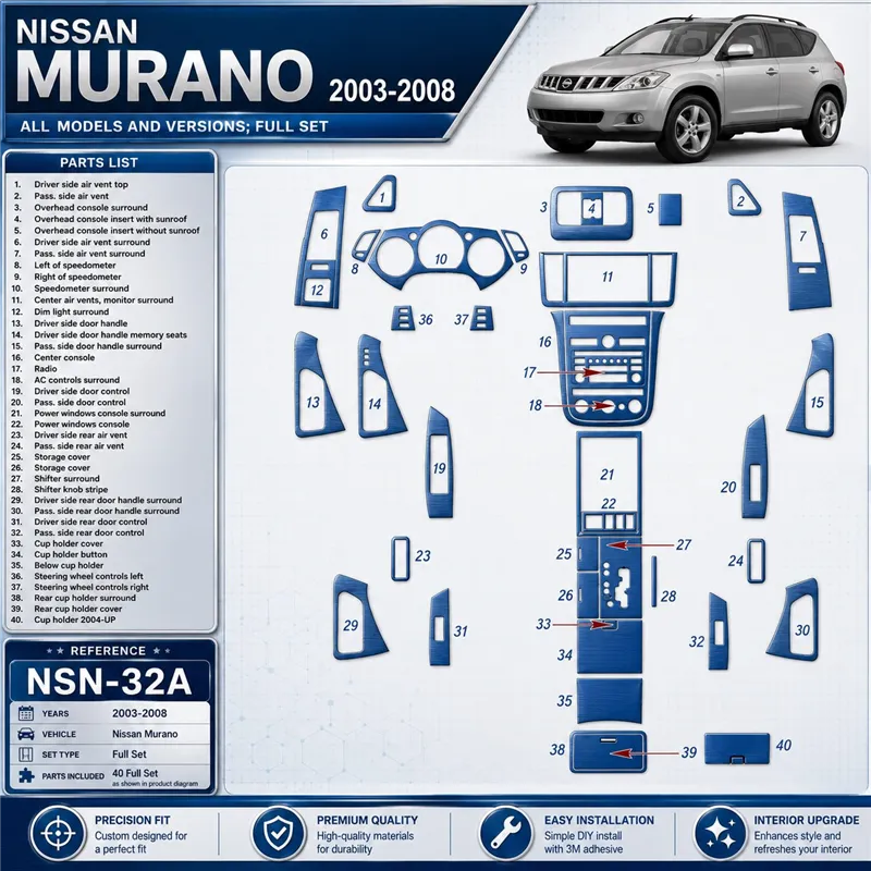 Nissan Murano 2003-2008 kit complet kit décoration intérieure tableau de bord